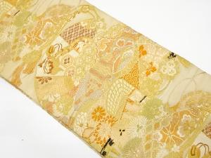 アンティーク　桧扇に貝桶・花模様織り出し丸帯（材料）